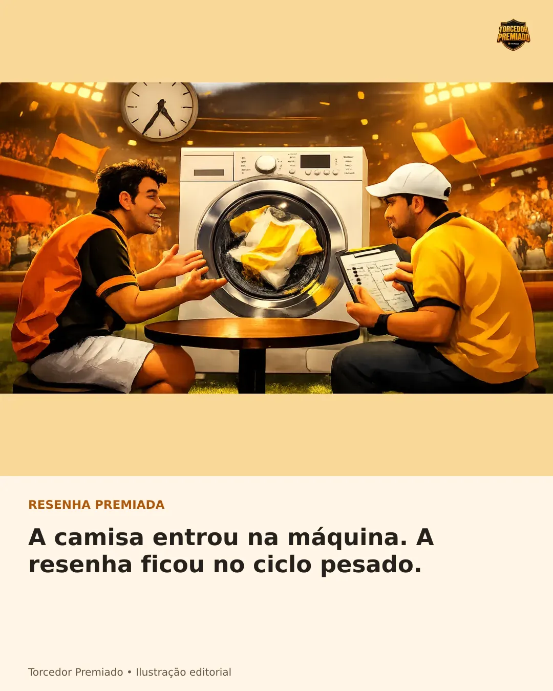 A camisa entrou na máquina. A resenha ficou no ciclo pesado. — card para compartilhar.